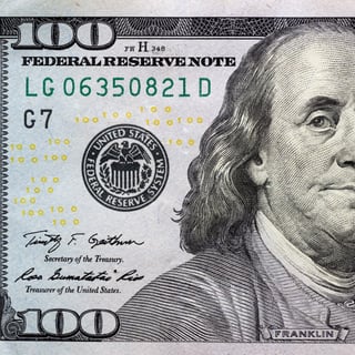 Benjamin Franklin on 100 dollar bill 1x1 CROP