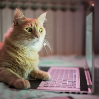 Cat using laptop to study for Big Data exam 1x1 CROP